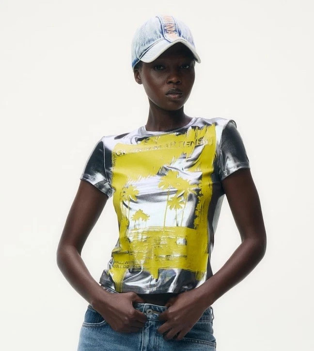 H&M x GLENN MARTENS Printed Metallic T-Shirt in Silver-colored - Size XS | eBay US