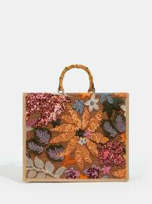 Random Floral Decor Straw Bag | SHEIN
