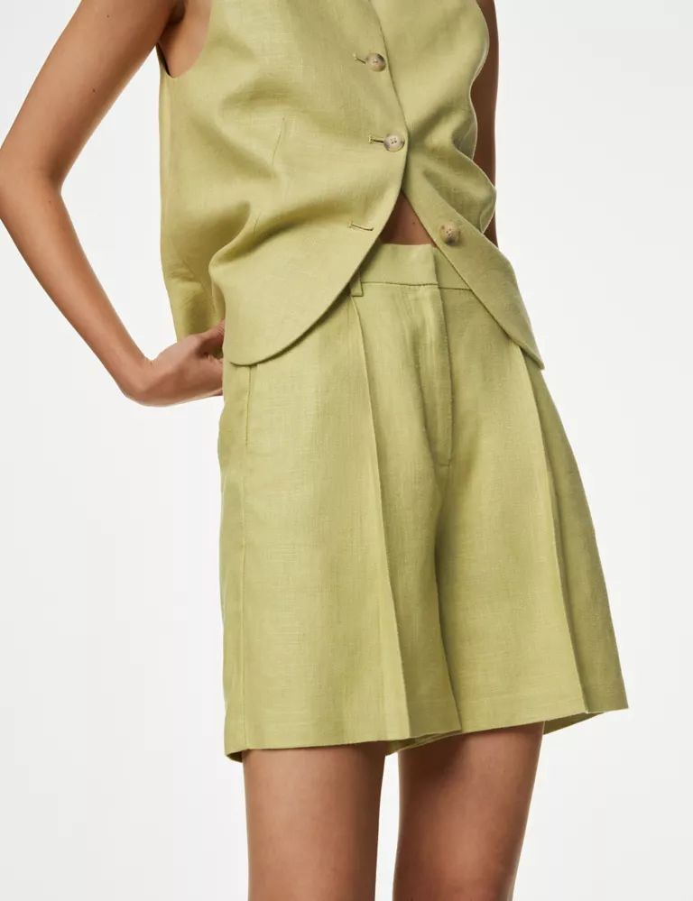 Linen Rich High Waisted Pleat Front Shorts | Marks & Spencer (UK)