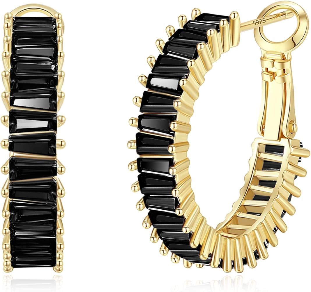 Trendy 14K Gold Plated Hoop Earrings for Women, Chunky Gold/Silver Earrings for Women Cubic Zirco... | Amazon (US)