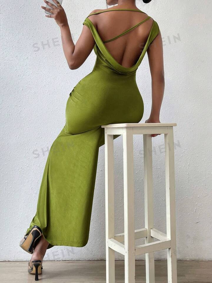 SHEIN Slayr Draped Backless Split Thigh Dress | SHEIN