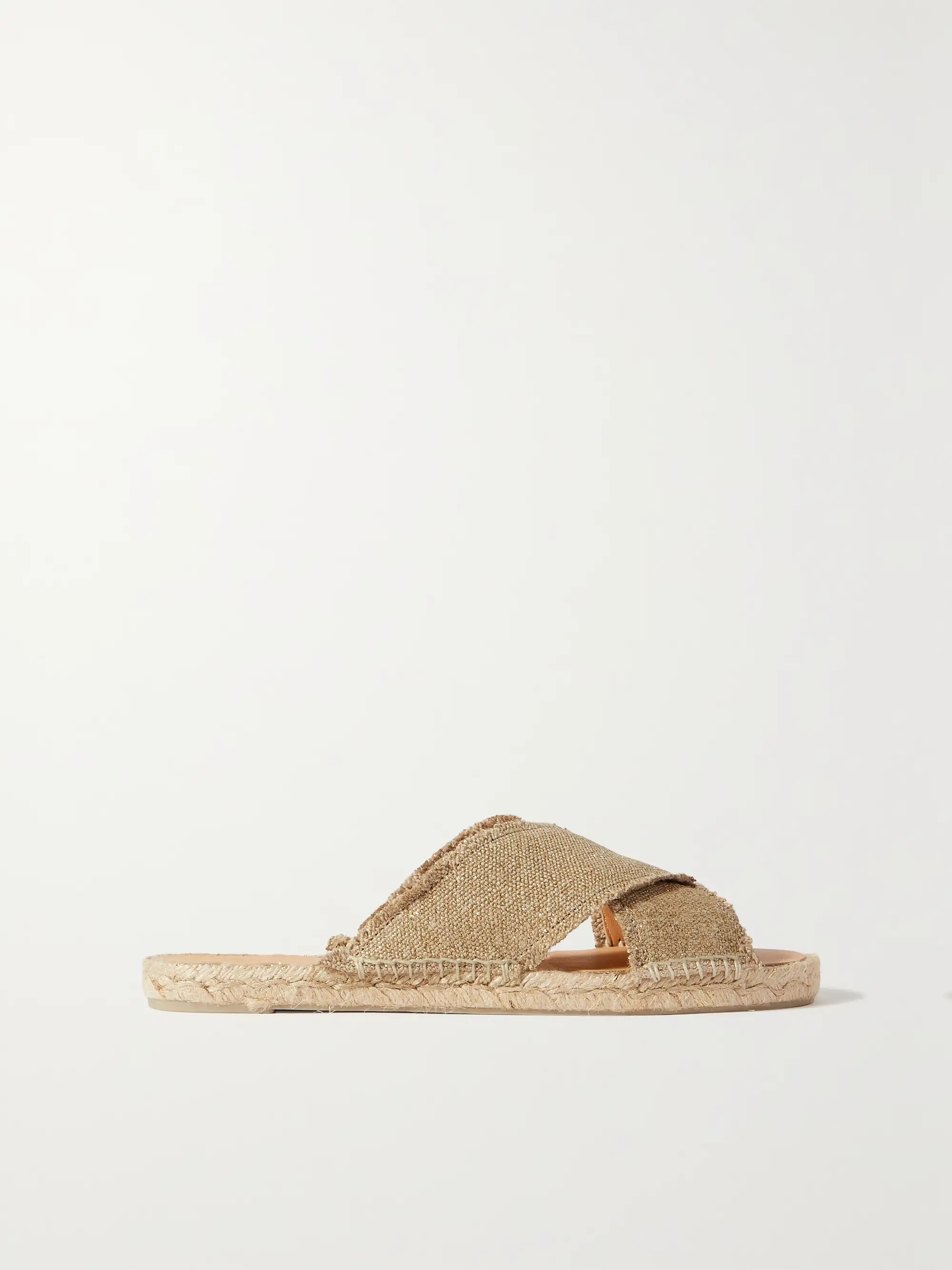 + NET SUSTAIN Palmera frayed metallic canvas espadrille slides | NET-A-PORTER (US)