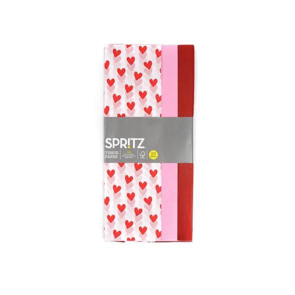 20ct Banded Tissue with Hearts Gift Packaging Accessory White/Red/Pink - Spritz™ | Target