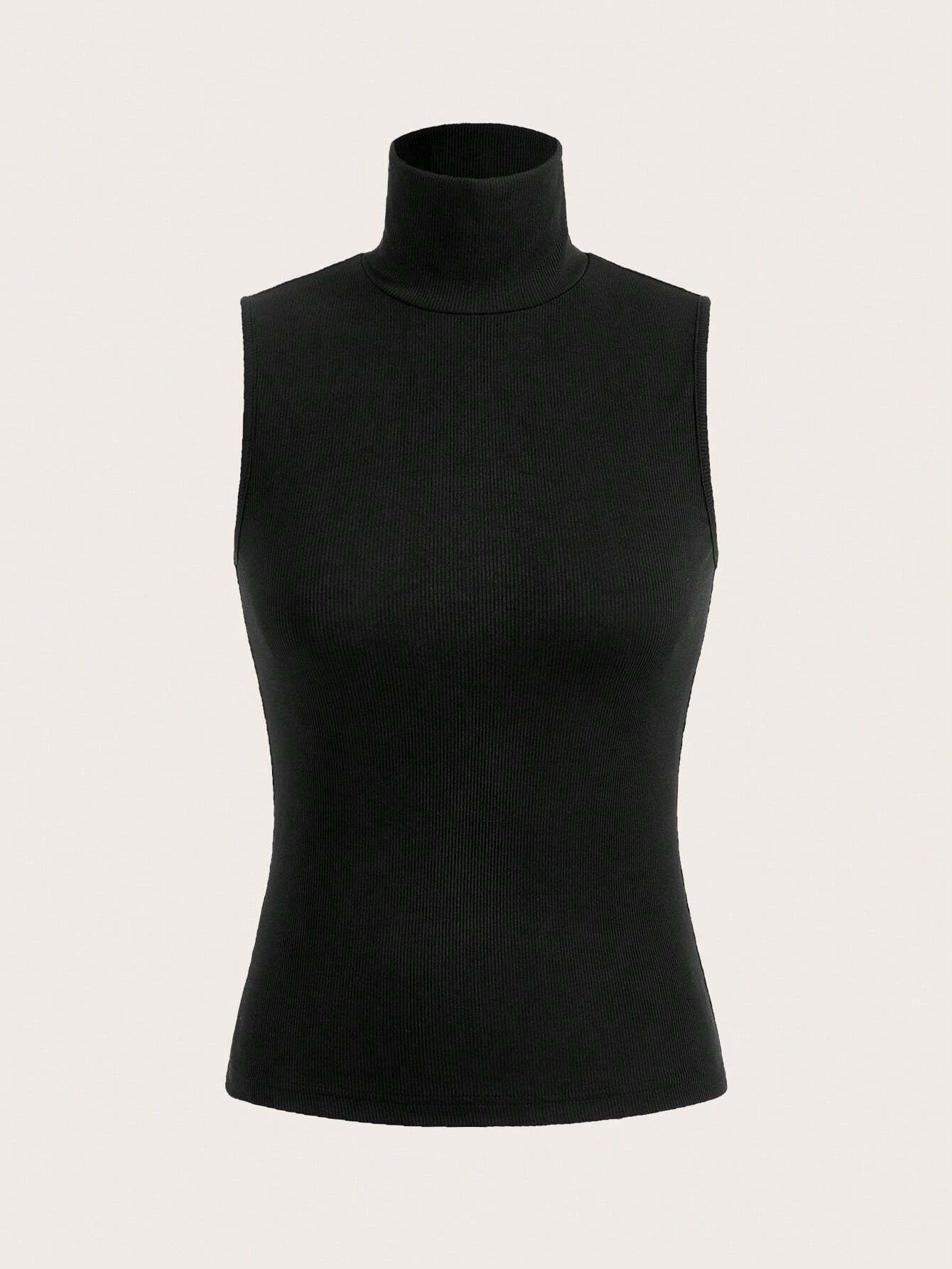 SHEIN Essnce Black Casual Basic Turtleneck Women's Vest, Versatile Style | SHEIN