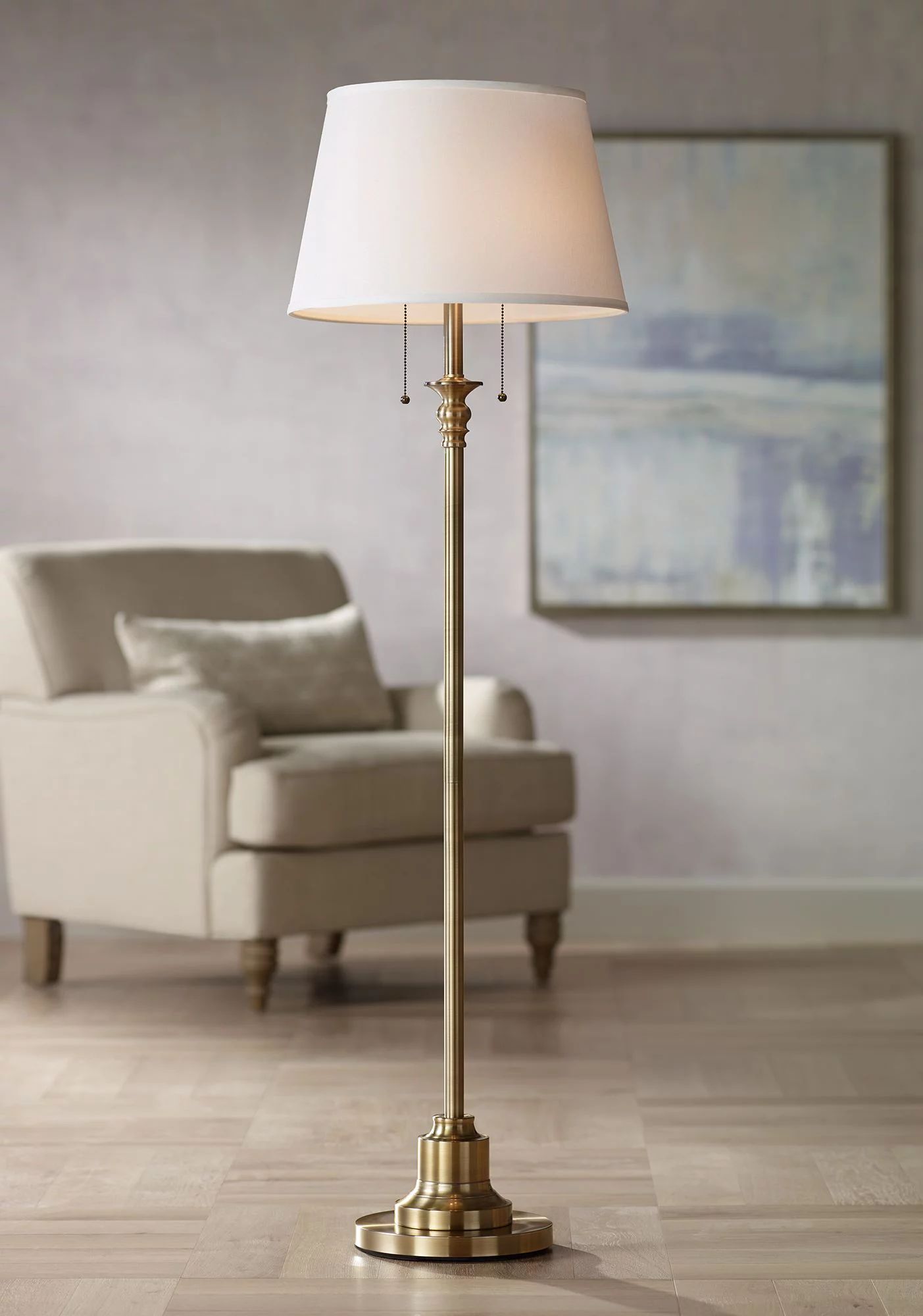 360 Lighting Traditional Floor Lamp 58" Tall Brushed Antique Brass Metal Off White Linen Fabric D... | Walmart (US)