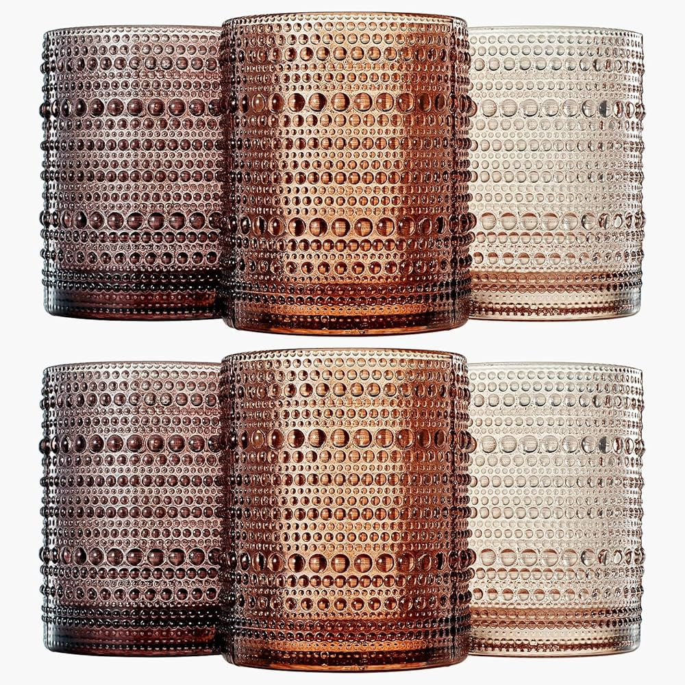 Khen Hobnail Beaded Highball Drinking Tumbler Glasses | Set of 6 | Color, Vintage Bubble Design W... | Amazon (US)