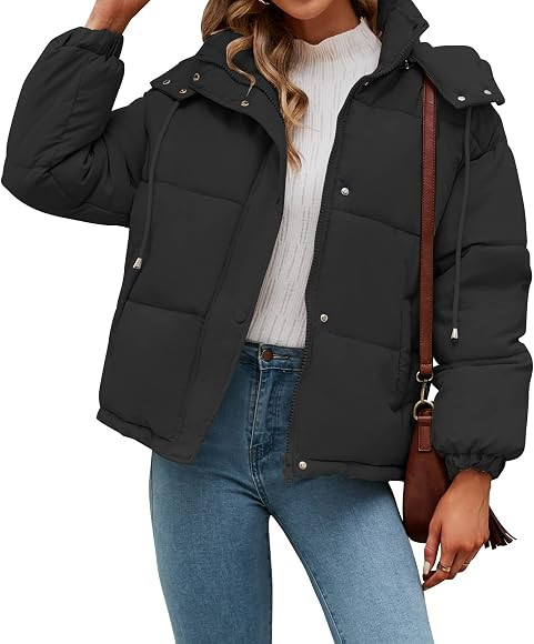 WOTOZR Women's Winter Hooded Puffer Jacket Oversized Long Sleeve Zip Up Quilted Short Down Coat w... | Amazon (US)