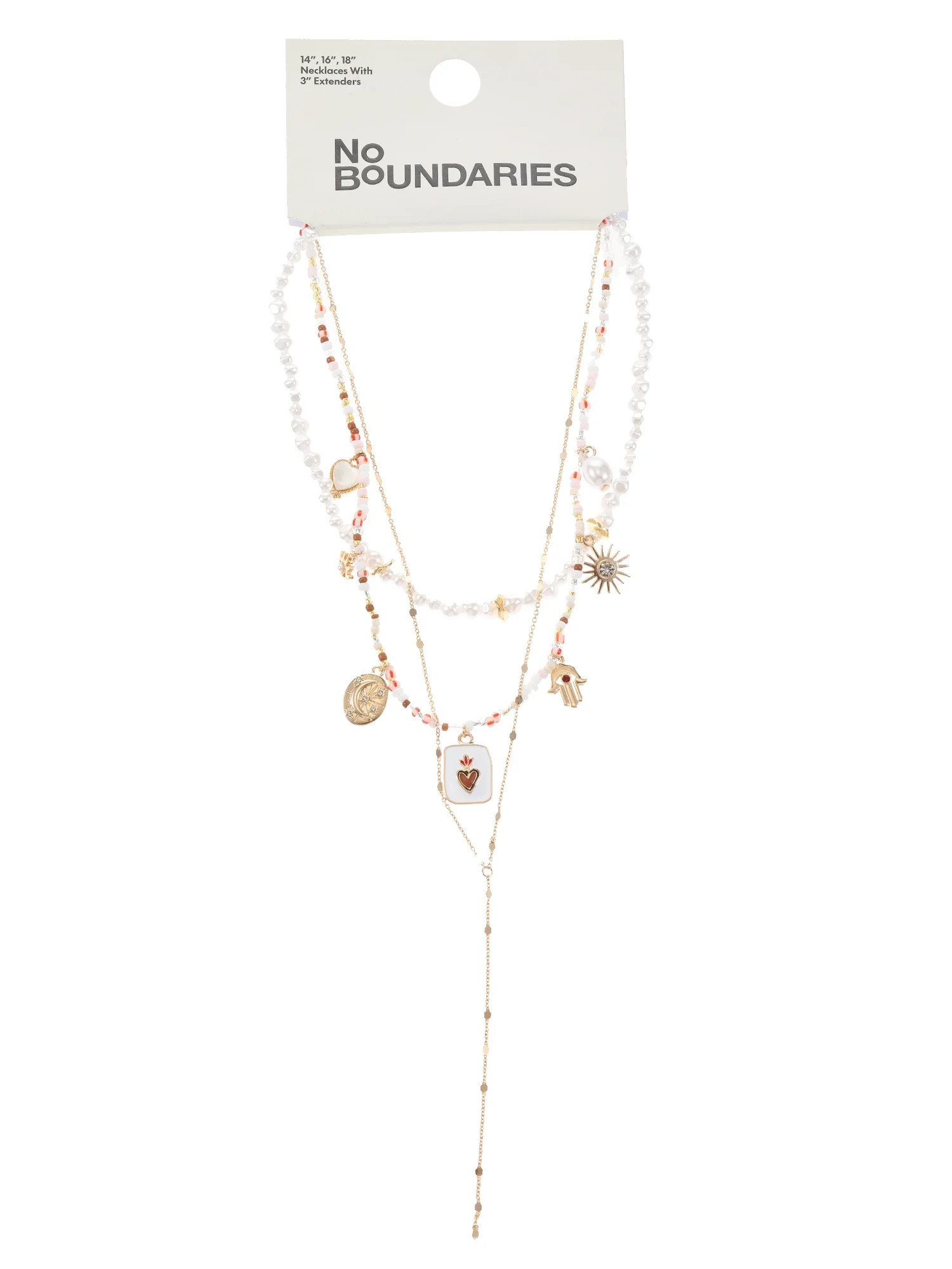 No Boundaries Goldtone Lariat/Charm Necklace Set, 3 Pieces | Walmart (US)