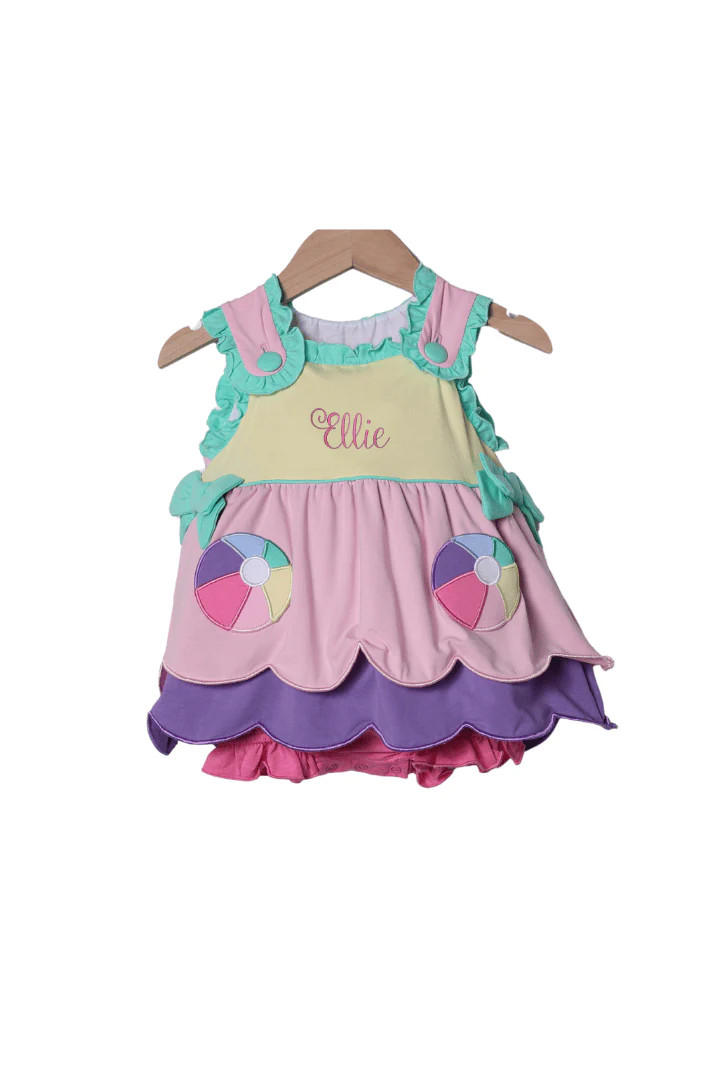 Applique Beach Ball Color Block Skirted Bubble | The Smocked Flamingo