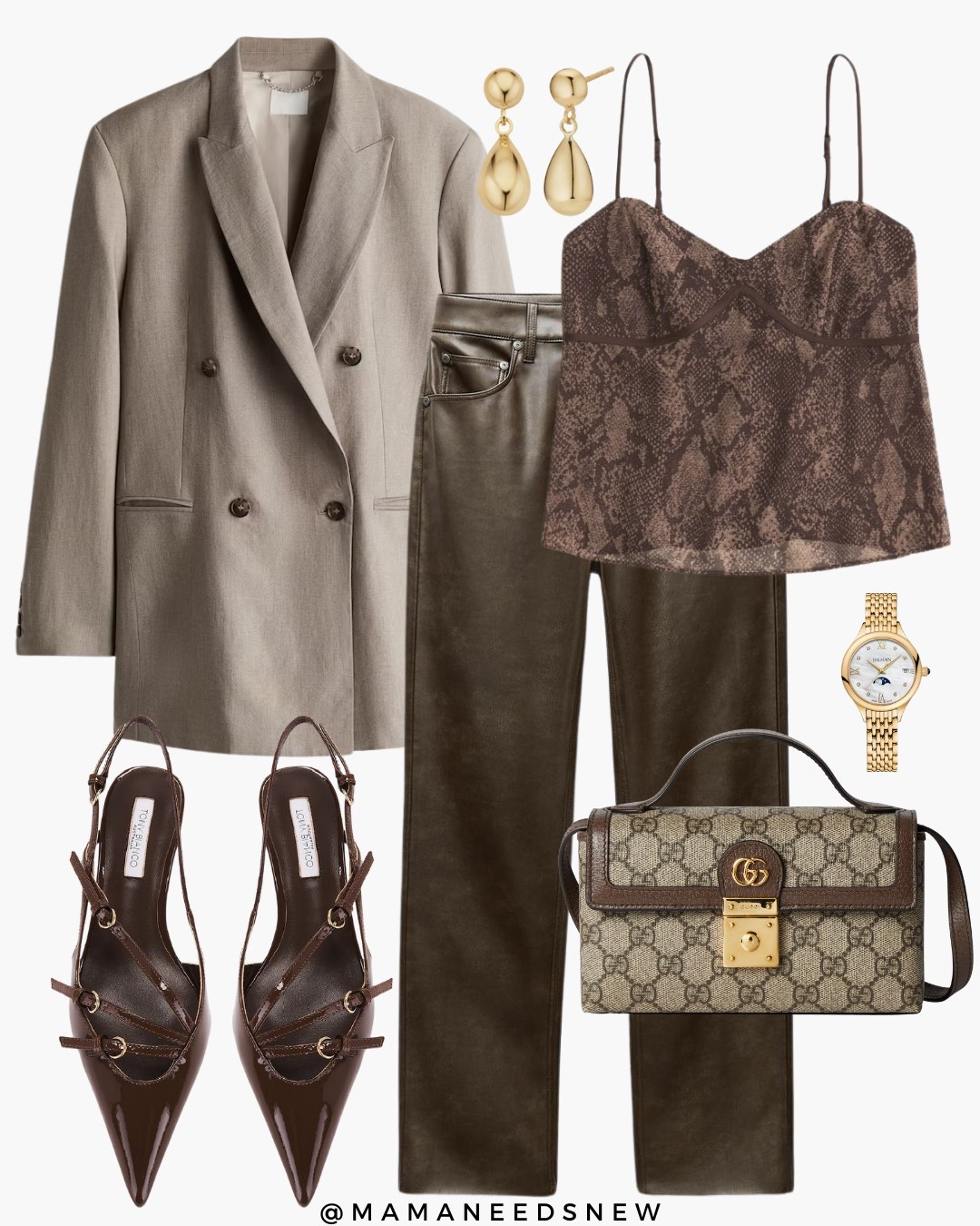 A spring date night outfit with a blazer, spaghetti strap top, leather pants, heels & top handle / crossbody bag 🤎

#LTKSaleAlert #LTKStyleTip #LTKSpringSale