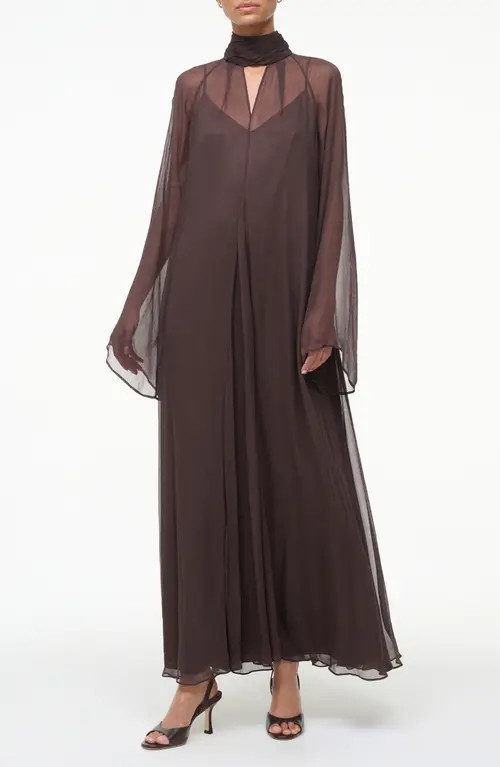 STAUD Esther Long Sleeve Chiffon Maxi Dress in Earth at Nordstrom, Size Small | Nordstrom