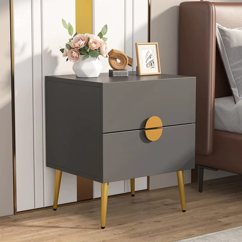 Palmere Nightstand with 2 Drawers for Bedroom, Dark Grey | Wayfair North America