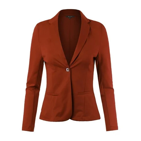 A2Y Women's Slim Fit Ponte Comfy One Button Closure Long Sleeve Blazer Rust M | Walmart (US)