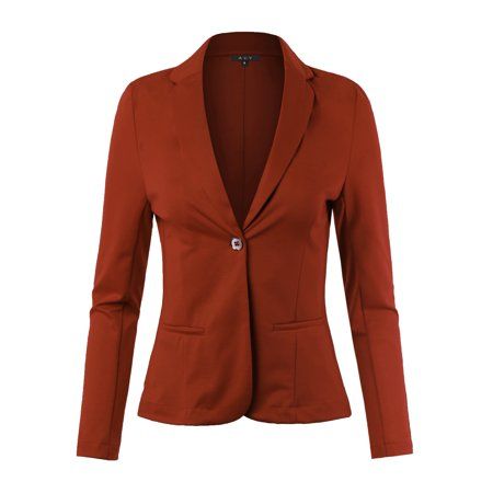 A2Y Women's Slim Fit Ponte Comfy One Button Closure Long Sleeve Blazer Rust M | Walmart (US)