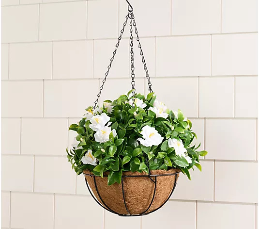 Wicker Park 15" Indoor/Outdoor Faux Azalea Hanging Basket - QVC.com | QVC