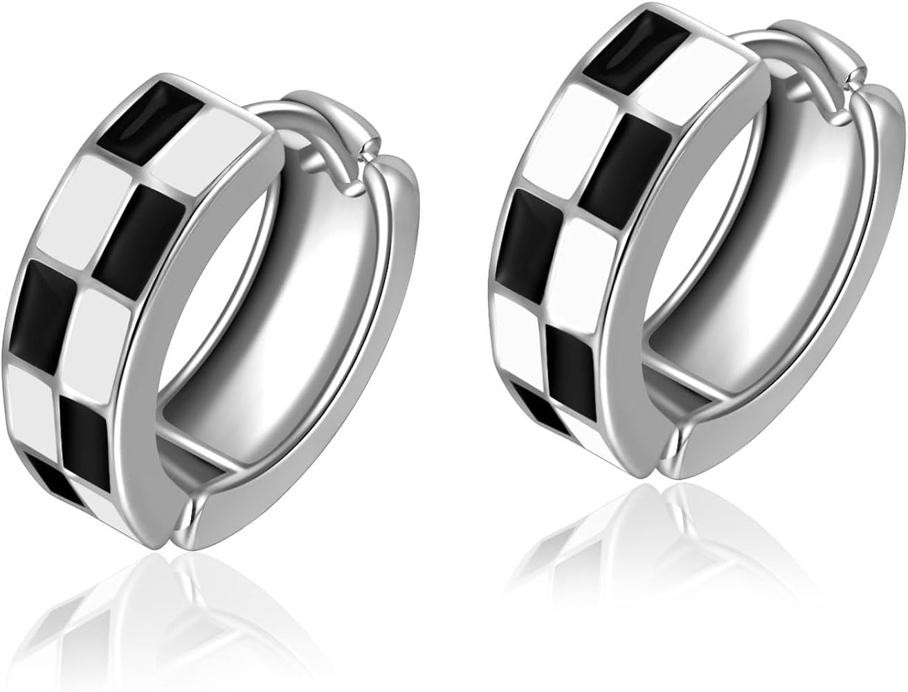Chic Checker Small Hoop Cartilage Earrings Teacher Earrings for Women；White Black Enamel Hypoal... | Amazon (US)