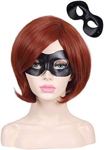 ColorGround Short Reddish Brown Prestyled Cosplay Wig and Eye Mask for Women | Amazon (US)