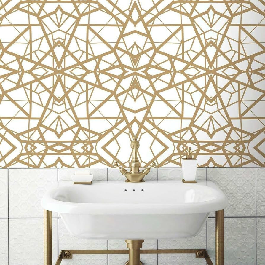RoomMates RMK10687WP White and Metallic Gold Shatter Geometric Peel and Stick Wallpaper 20.5" wid... | Amazon (US)