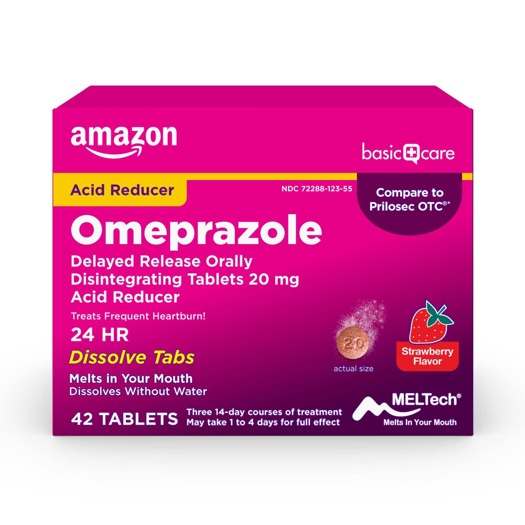 Amazon Basic Care Omeprazole Delayed Release Orally Disintegrating Tablets, Strawberry Flavor, 42... | Amazon (US)