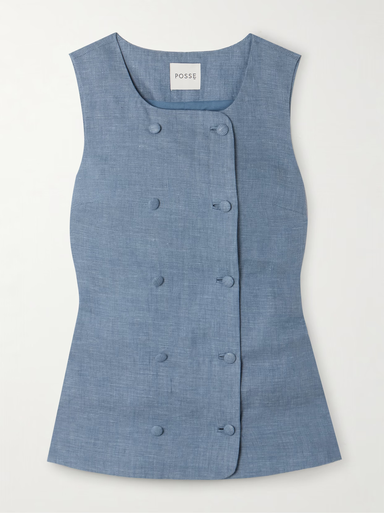 Posse - Thea Double-breasted Linen Vest - Blue | NET-A-PORTER (US)