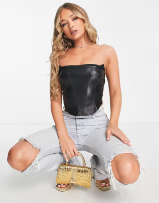 ASOS DESIGN PU corset with seaming in black | ASOS (Global)
