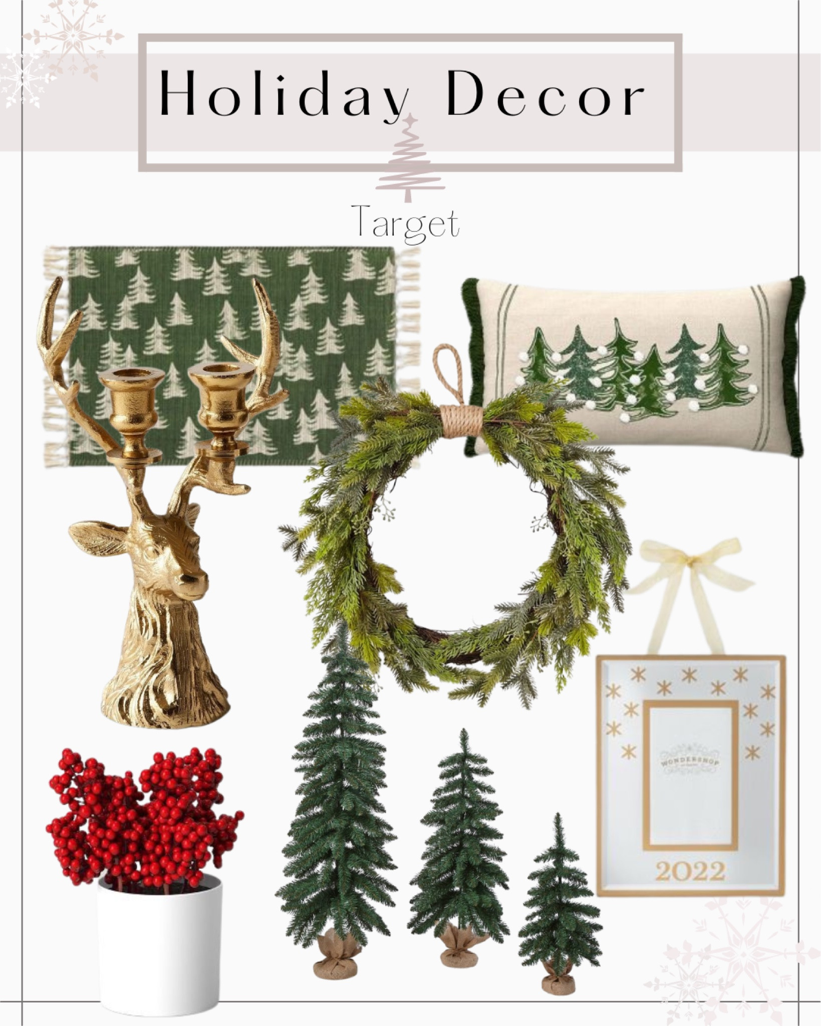 Target holiday decor finds. Target Christmas decor. Christmas doormat. Christmas pillow. Christmas wreath. Christmas ornament. Christmas reindeer candlestick holder. Christmas accent trees  

#LTKSeasonal #LTKHoliday #LTKhome