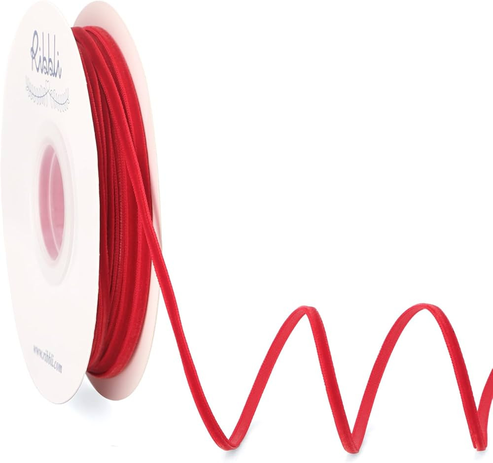 Ribbli Red Velvet Ribbon 1/8 Inches Continuous 25 Yard Spool Red Christmas Ribbon for Gift Wrappi... | Amazon (US)