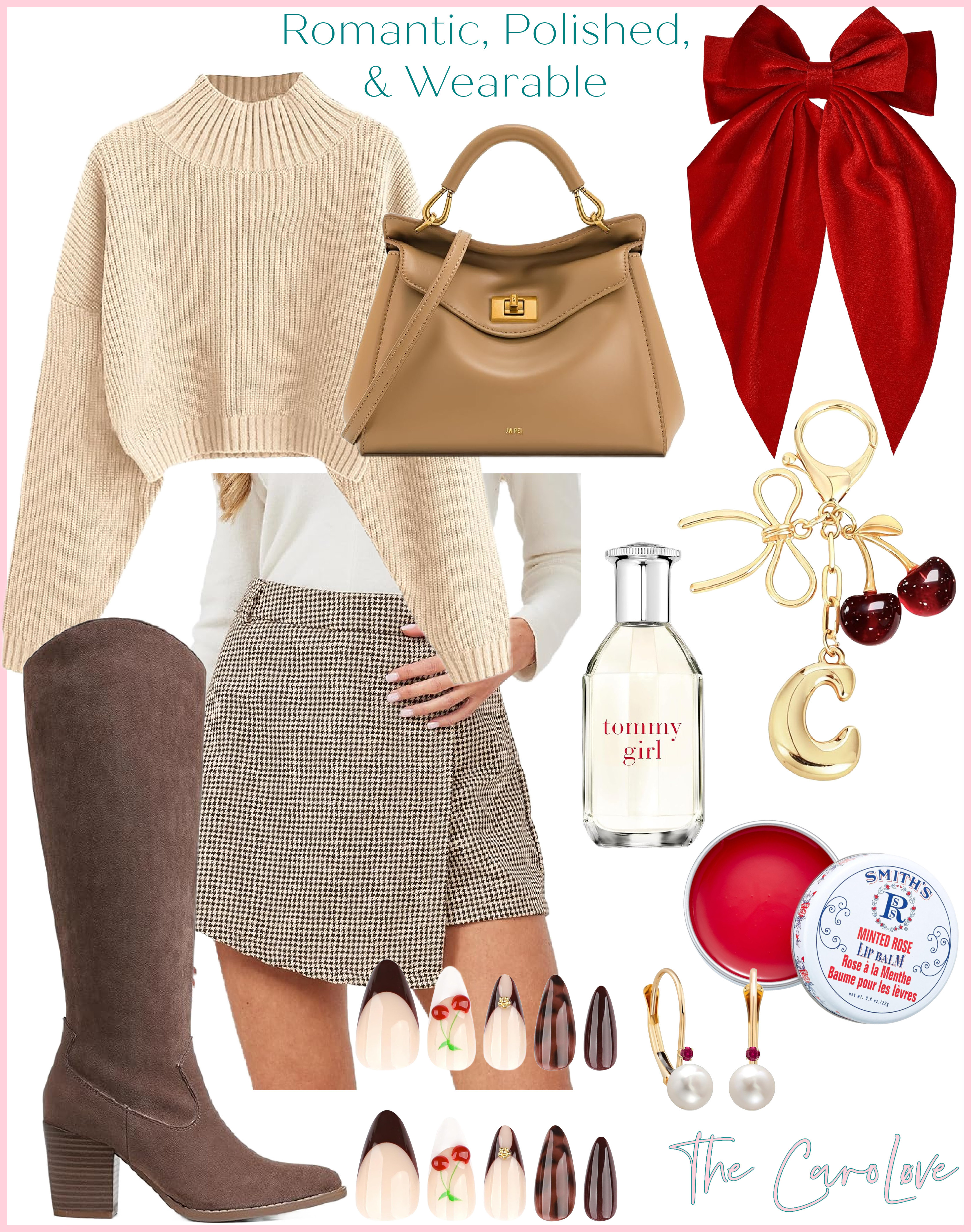 Cozy but polished is my favorite vibe 🤎
This outfit is proof you can be comfy and put-together—ruched wrap skort, cropped turtleneck, and suede boots with a chunky heel that actually feels wearable. I finished the look with a structured JW Pei top-handle bag, velvet hair bow, cherry details, and a nostalgic spritz of Tommy Girl 🍒

Perfect for brunch, errands, casual workdays, or whenever you want to feel feminine without overthinking it. Everything is linked here 🤍 

 #LTKgrwm #LTKMidsize #LTKFindsUnder100
