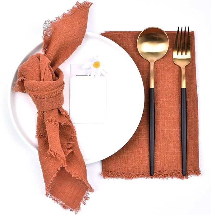 Joanlody 10 Pack Terracotta Handmade Cloth Napkins with Fringe Fall Thanksgiving Cotton Linen Nap... | Amazon (US)