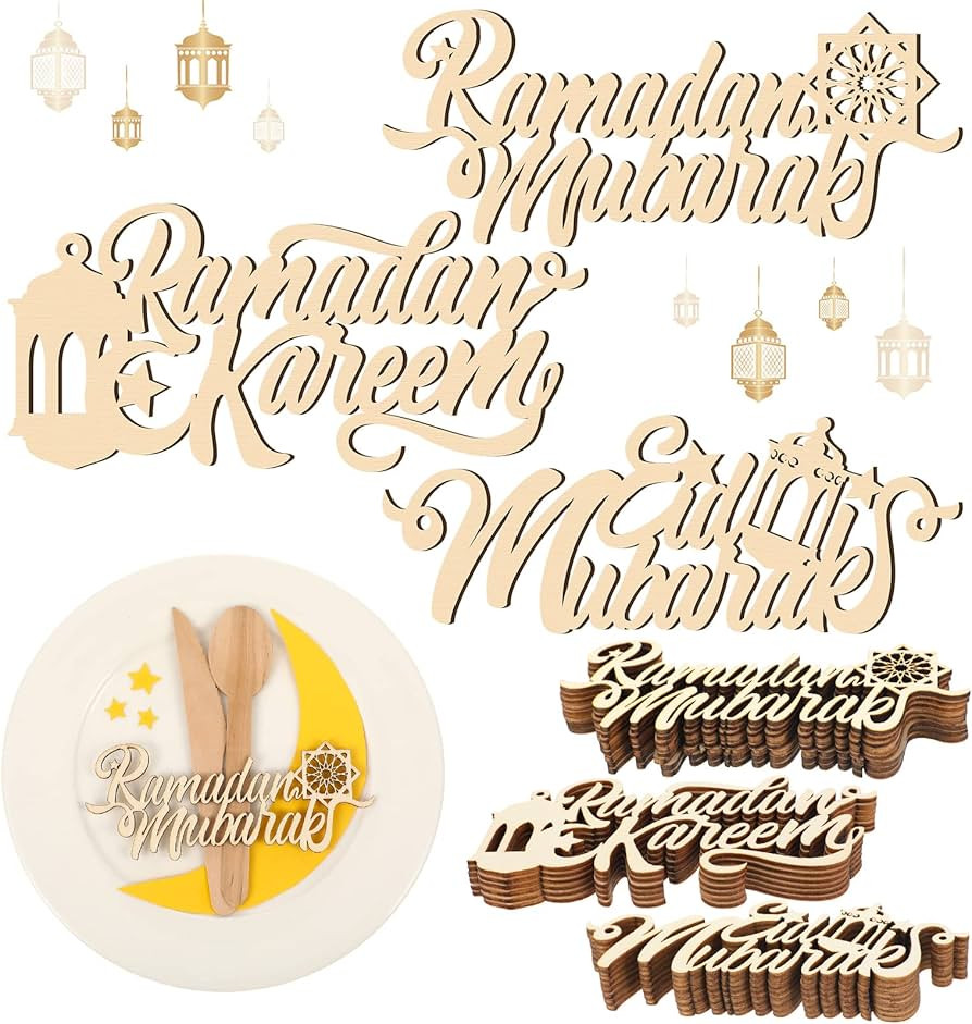 Amazon.com: 24 Pieces Ramadan Mubarak Plate Setting Hanging Wooden Word Ramadan Wood Sign Kareem ... | Amazon (US)