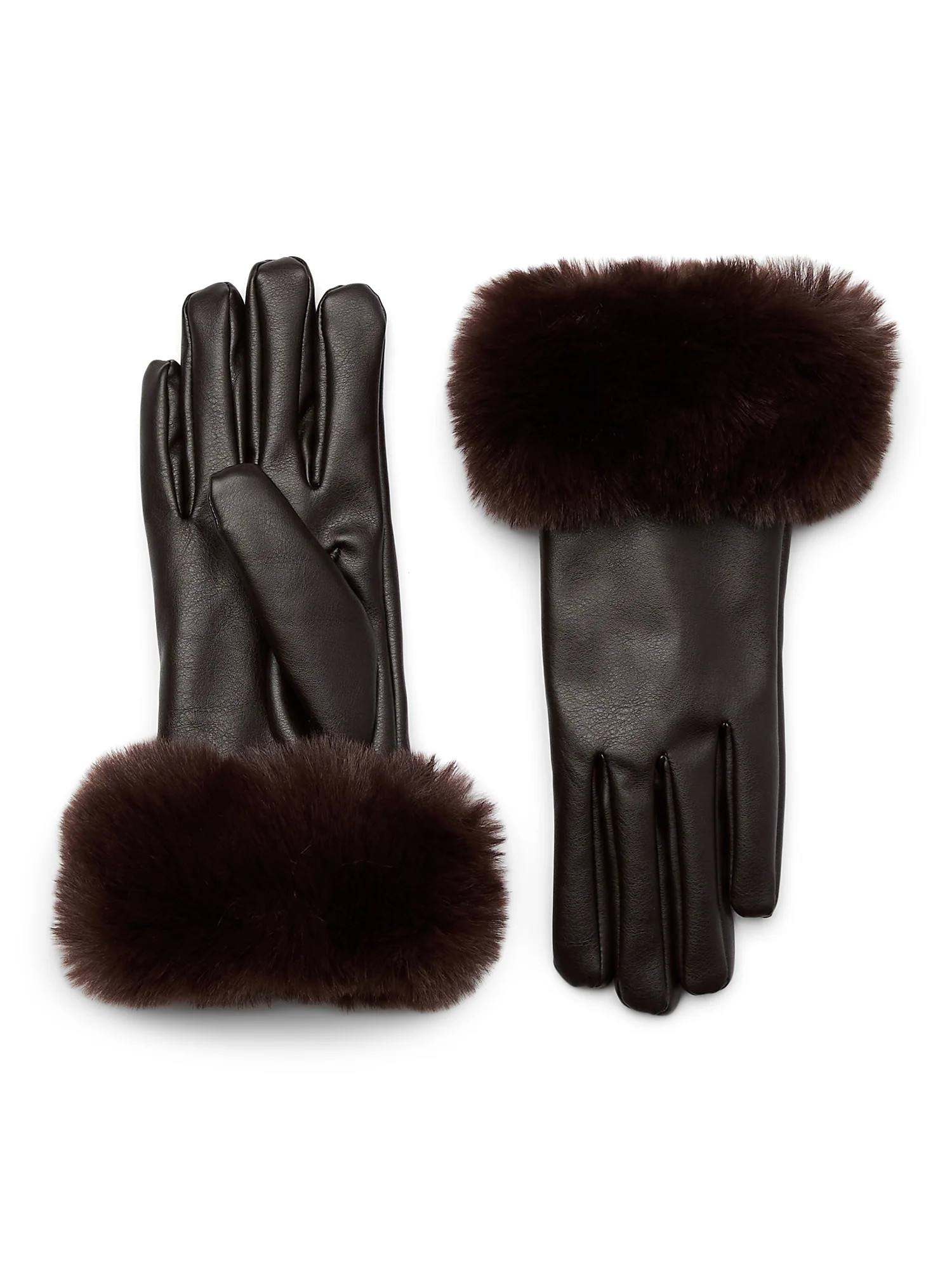 Time and Tru Faux Fur Cuff Gloves, S/M, Brown | Walmart (US)