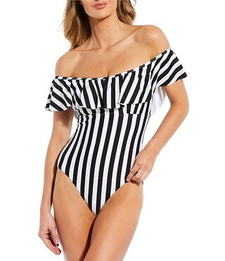 Gibson & Latimer Off Shore Striped Ruffle Off-the-Shoulder One Piece Swimsuit | Dillard's | Dillard's