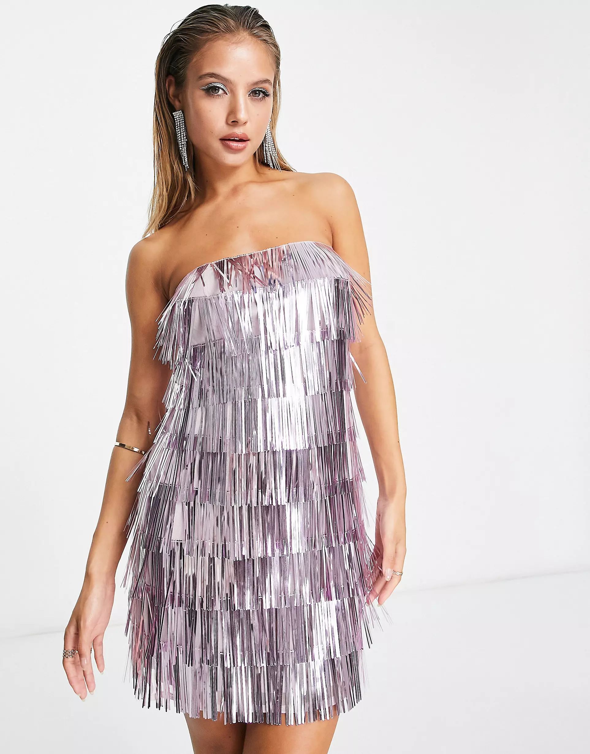 River Island fringed sequin mini dress in purple | ASOS (Global)