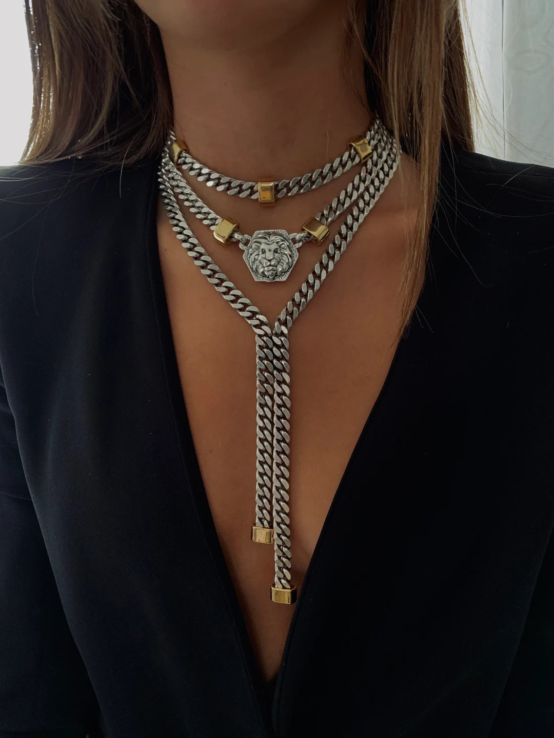 Statement Gold Necklace, Long Necklace , Silver Necklace, Chunky Gold/ Silver Choker, Lion Neckla... | Etsy (US)