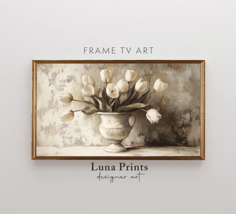 Spring Tulips Frame TV Art, Neutral Vintage Floral Art for Frame TV Screensaver, Spring Flowers P... | Etsy (US)
