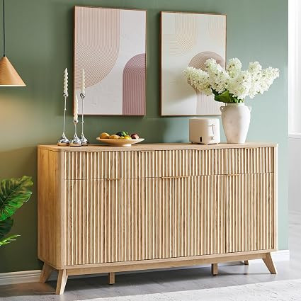 T4TREAM 60 Inch Fluted Buffet Sideboard Cabinet, Natural Oak | Amazon (US)