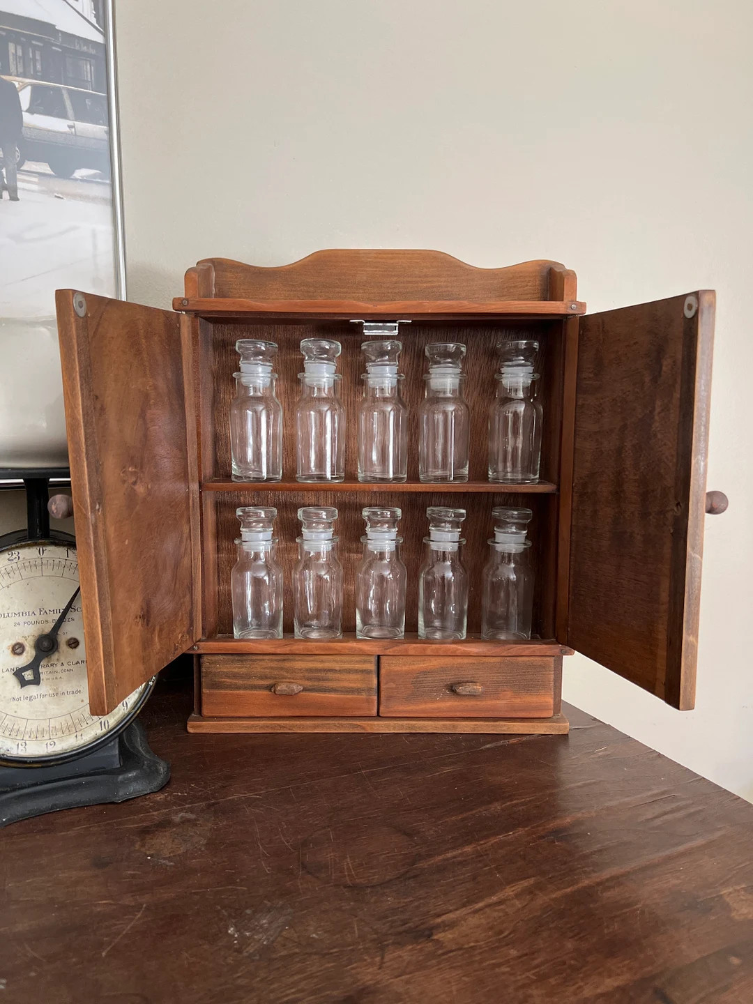 Vintage Spice Cabinet-10 Glass Spice Jars-farmhouse Style Kitchen - Etsy | Etsy (US)