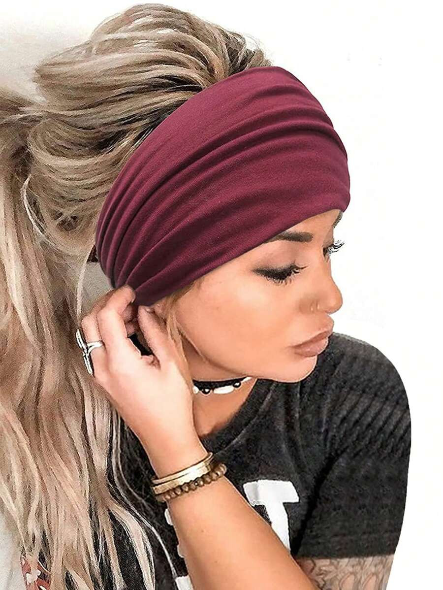 1pc Burgundy Wide Stretch Sports Headband | SHEIN