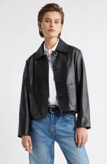 Nordstrom Crop Leather Jacket in Black at Nordstrom Rack, Size Medium | Nordstrom Rack