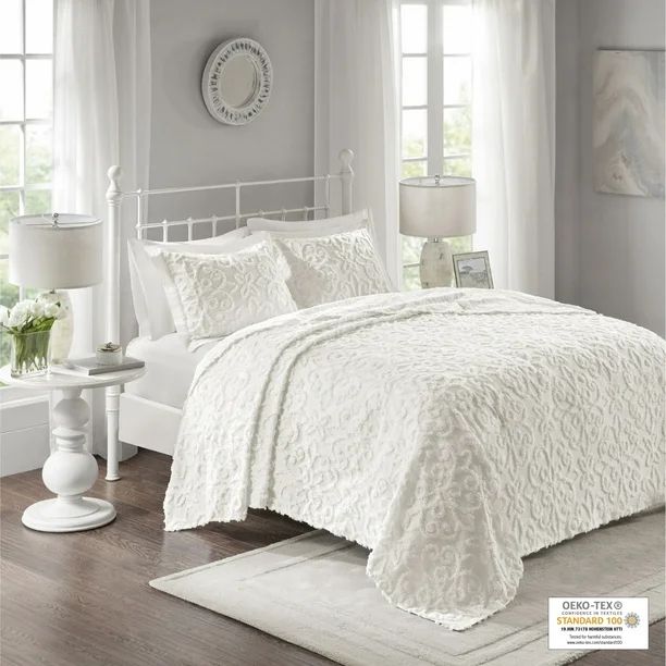 Home Essence Amber 3 Piece Tufted Cotton Chenille Bedspread Set, Full/Queen, White | Walmart (US)