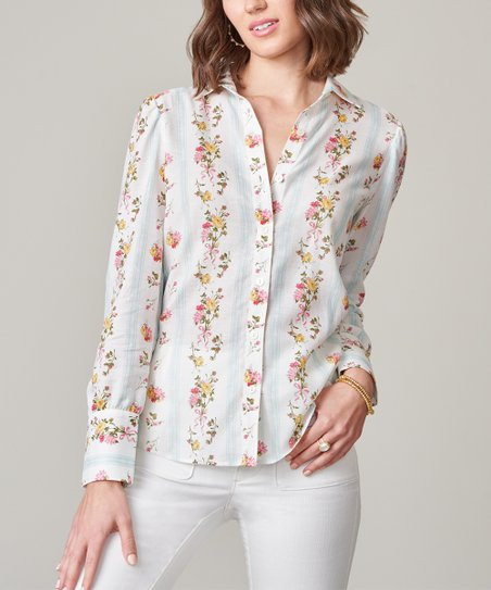 Spartina 449 White & Pink Babbie's Store Bouquet Stripe Brigette Button-Up - Women | Zulily