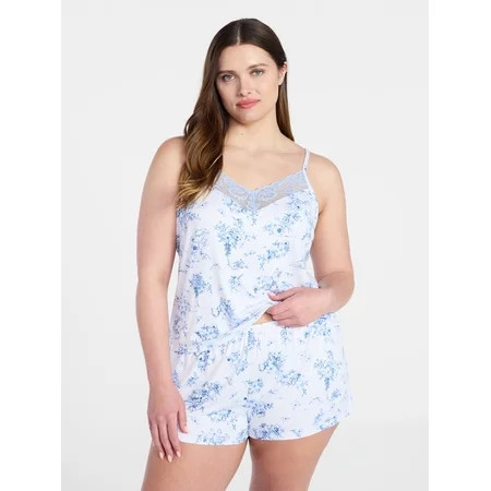 Joyspun Women’s Dreamy Soft Collection Lace Trim Knit Cami and Shorts Set, Sizes XS-3X | Walmart (US)