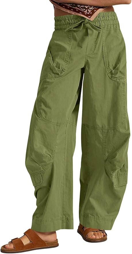 Aoysky Womens Baggy Barrel Wide Leg Pants Drawstring Elastic High Waisted Casual Loose Trousers P... | Amazon (US)