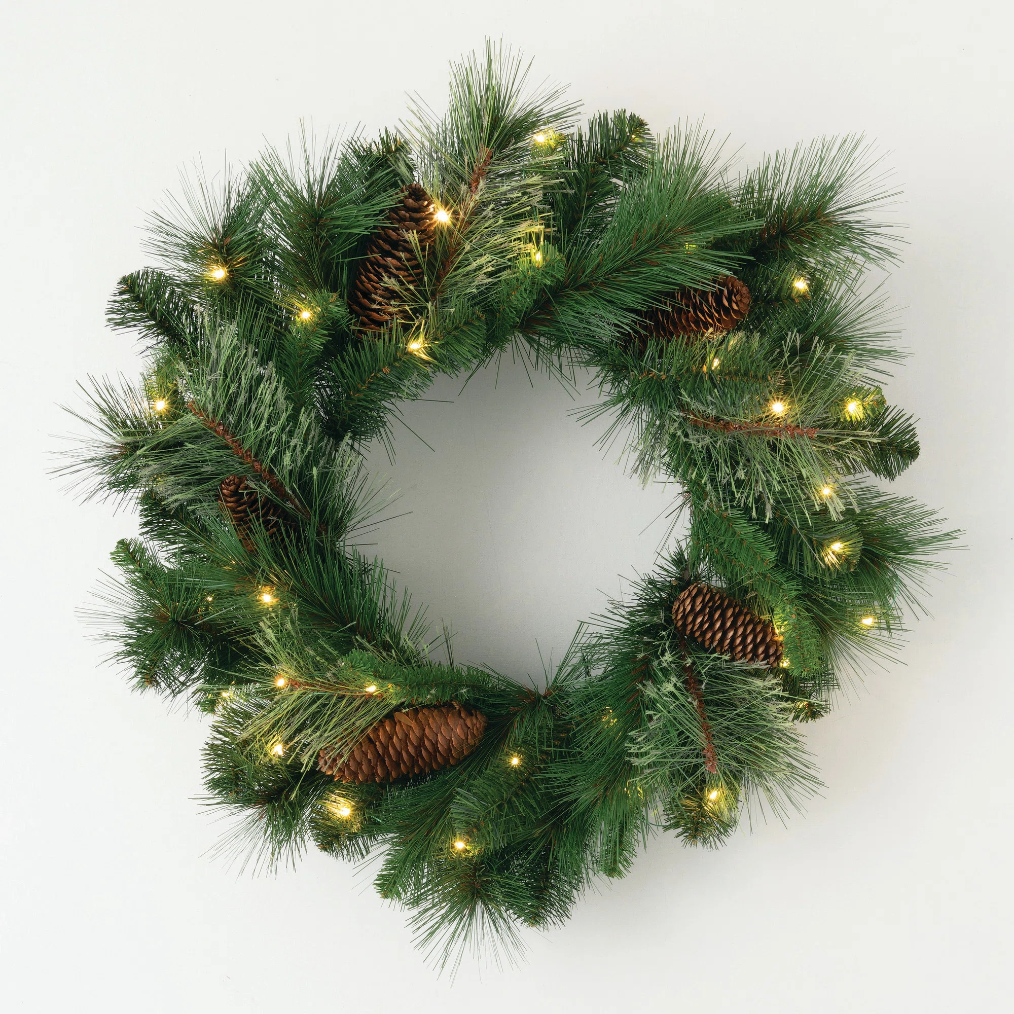 Artificial 24" LED Mixed Pine Christmas Wreath with Pinecones, Green | Wayfair North America