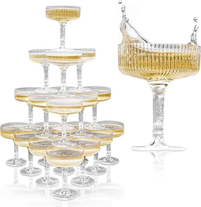 Champagne Tower - 7oz. Set of 20 Champagne Tower Glasses - ACRYLIC Vintage Art Deco Style Glasses... | Amazon (US)