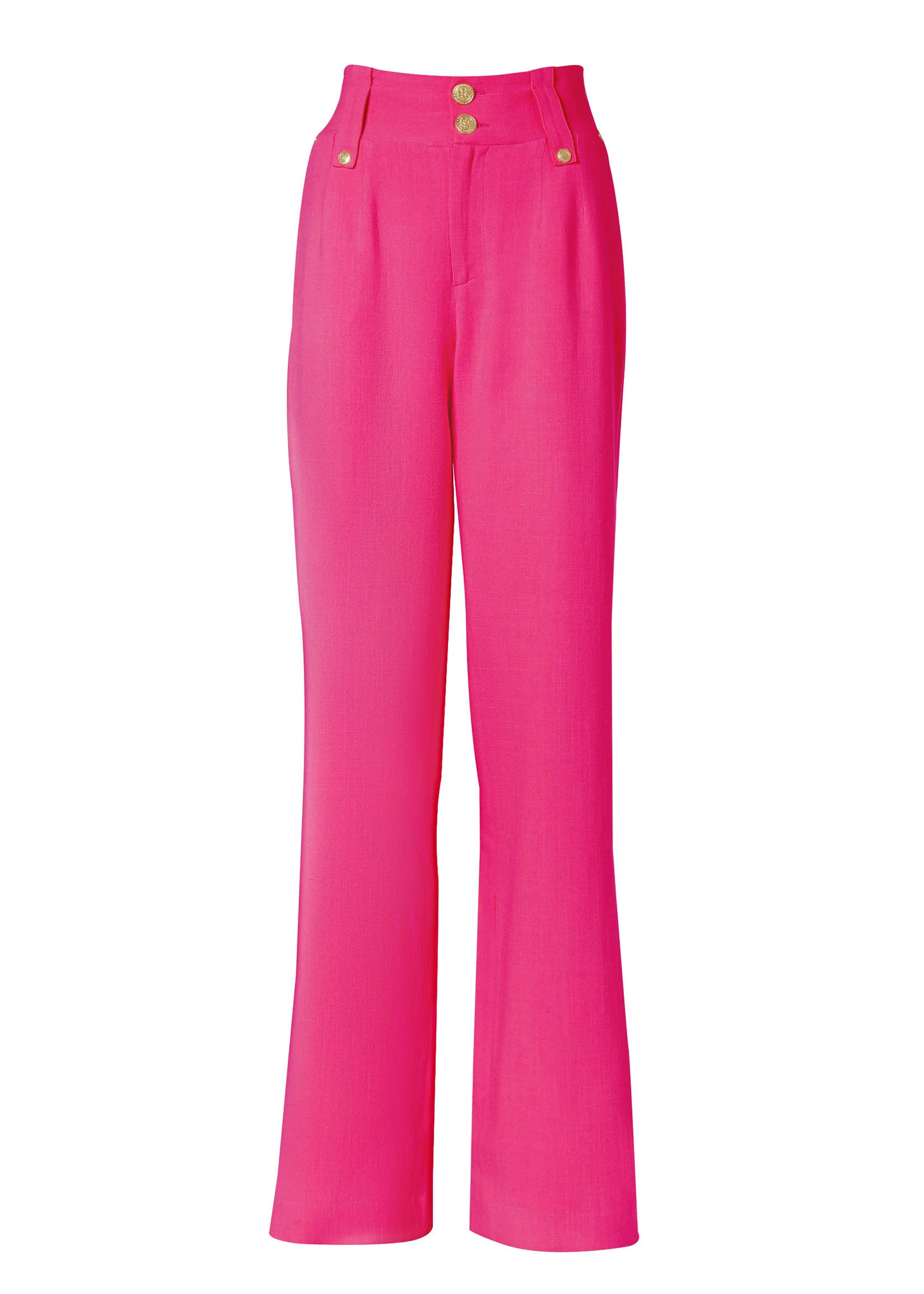 High Waisted Straight Trouser (Hot Pink Linen) | Holland Cooper