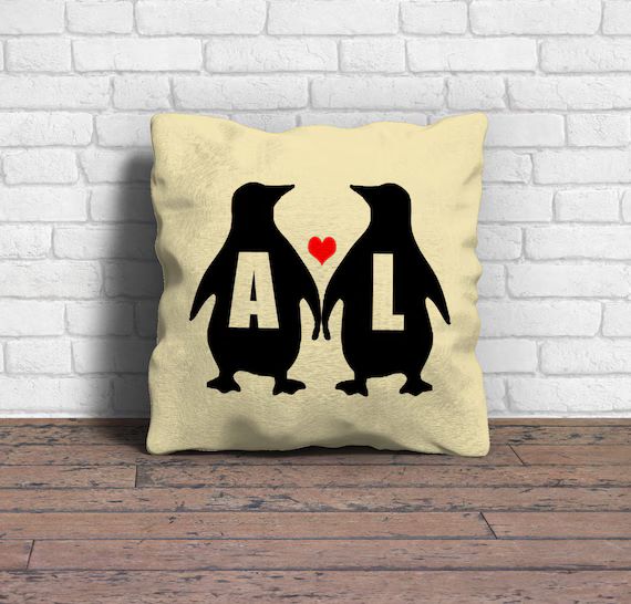 Couple cushion, Penguin cushion, Couple gift, Engagement gift, Wedding gift, Personalised cushion... | Etsy (US)