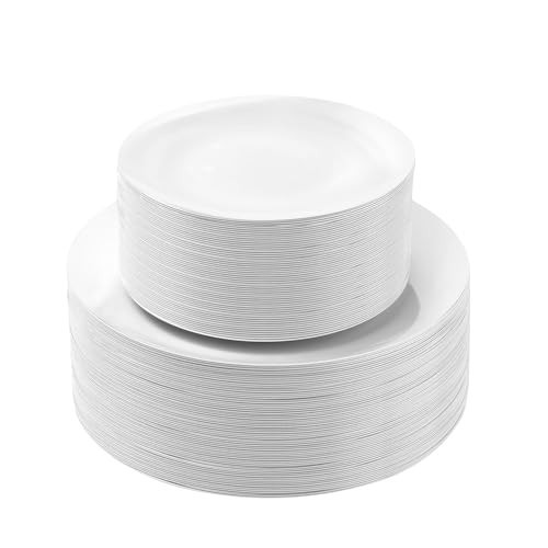 Bestluck 100PCS White Plastic Plates, White Disposable Plates for Party, Wedding, Include 50 Dinner Plates, 50 Dessert Plates for 50 Guests | Amazon (US)