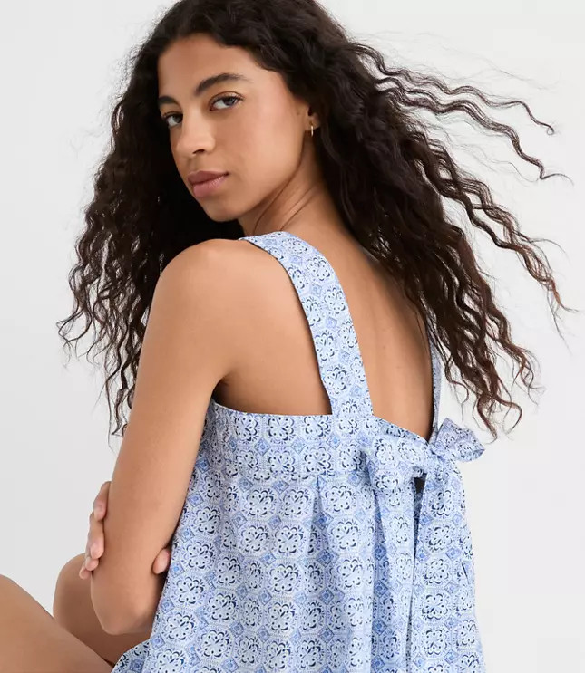 Mosaic Poplin Tie Back Pleated Tank Top | LOFT