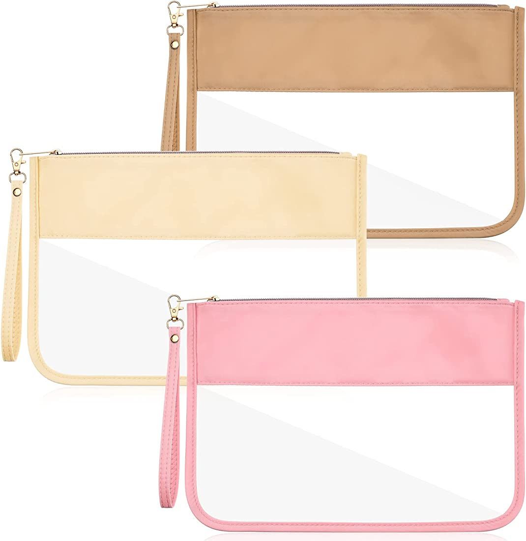 3 Pcs Preppy Makeup Bag Clear Zipper Pouches for Travel Clear PVC Flat Pouch Nylon Clear Makeup B... | Amazon (US)